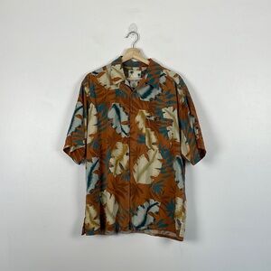 Banana Cabana Men's short sleeve button down Hawaiian silk tropical shirt Large